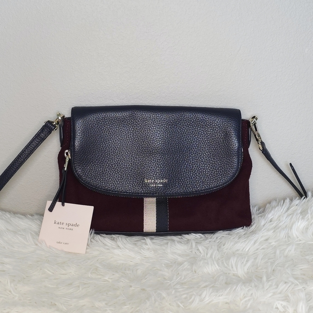 Kate Spade Polly Felt Large Convertible Crossbody Navy Blue/Burgundy